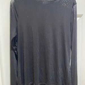 INC International Concepts black mesh long sleeve top Size L